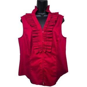 Tribal Ruffle Neck Red Shirt Blouse Sleeveless Classic Top Office Size 14